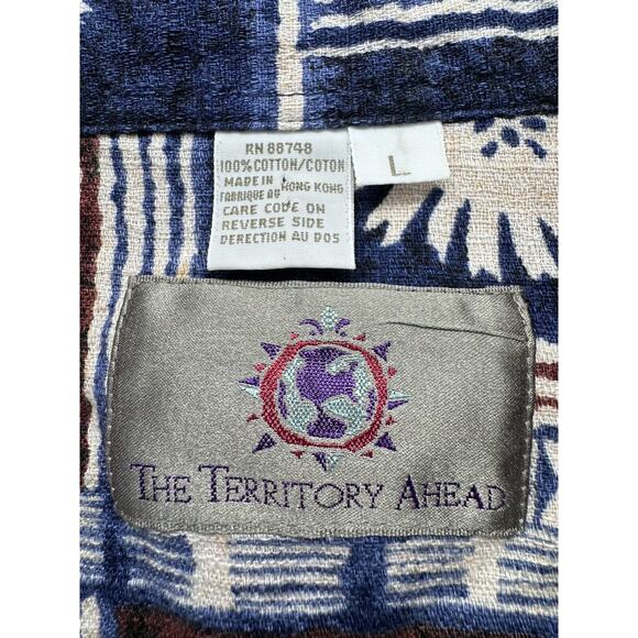 The Territory Ahead Aztec Tribal Button Up Short Sleeve Shirt 100% Cotton Size L - Picture 3 of 4
